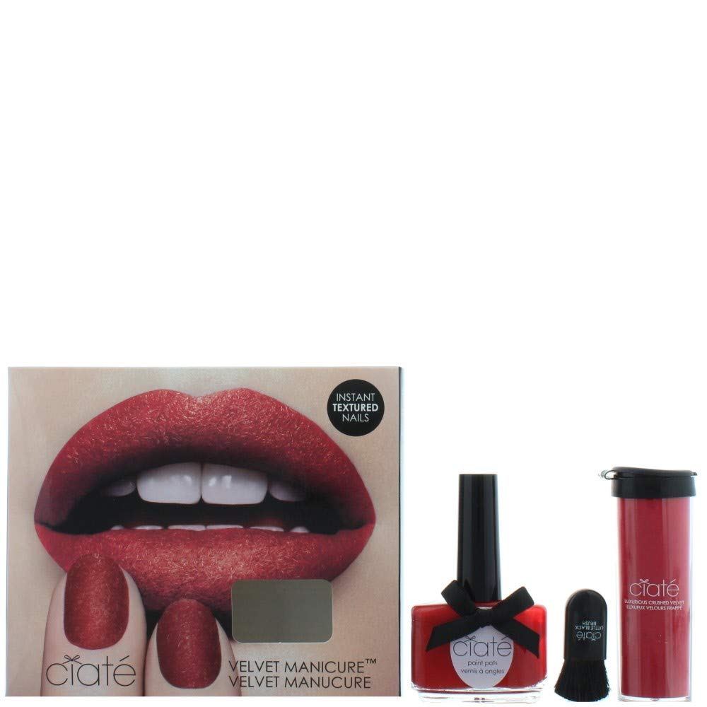 Ciate Velvet Manicure Scarletmitten Gift Set 13.5ml Boudoir Nail Polish + 8.5g Red Crushed Velvet Powder + Little Black Brush